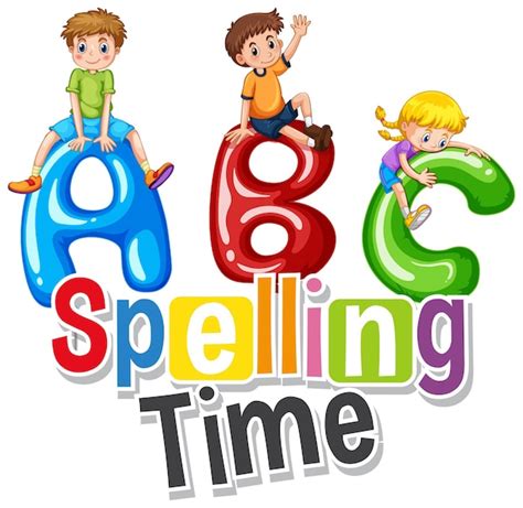 Free Vector Font Design For Word Spelling Time With Happy Kids And Abc
