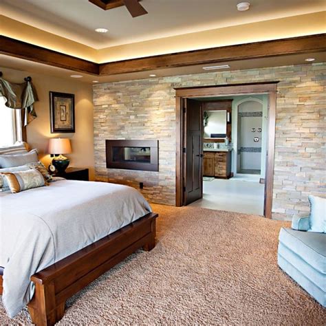 20 Beautiful Bedrooms With Stone Fireplace Designs Luxury Master