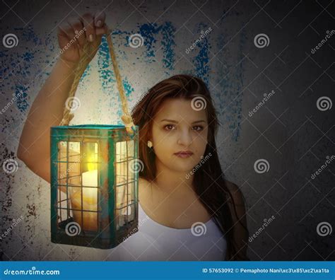 Woman Holding Candle Light In Evening Stock Photo Image Of Looking