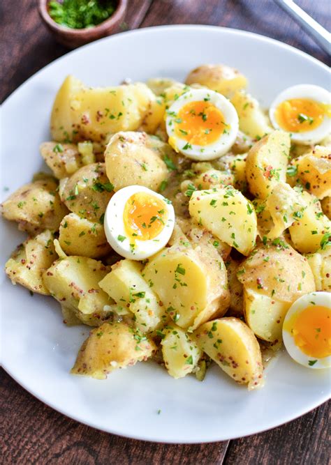 We simmer potatoes whole in salted water when making potato salad. Potato Salad with Soft-Boiled Eggs and Maple Mustard ...