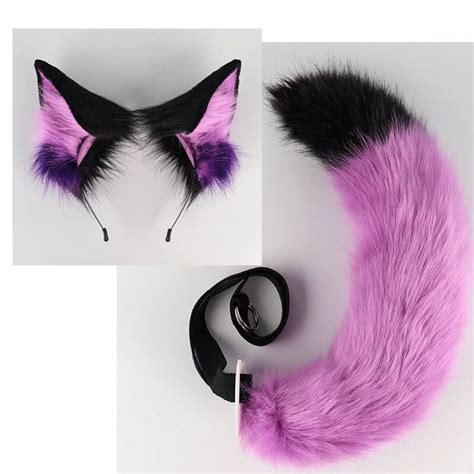 Purple Furry Wolf Ears And Tail Set Furrysuit Cospaly Ears Etsy