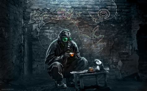 Paintings Gas Masks Digital Art Science Fiction Tea Party Airbrushed