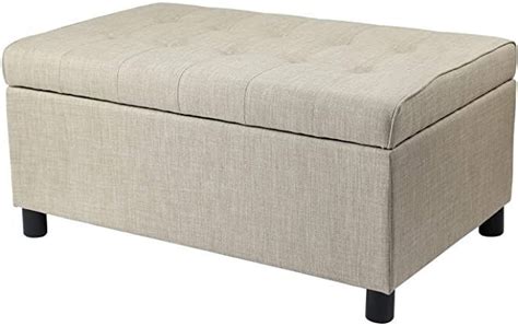Joveco Storage Ottoman Linen Fabric Upholstered Tufted Bench With Wood