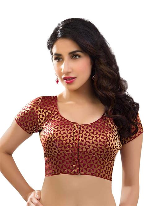 silk katori style maroon brocade party wear saree blouse sari choli kt 4 blouse designs