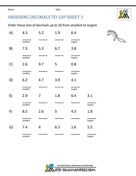 Use them to practice and improve your mathematical skills. Math Worksheets 4th Grade Ordering Decimals to 2dp