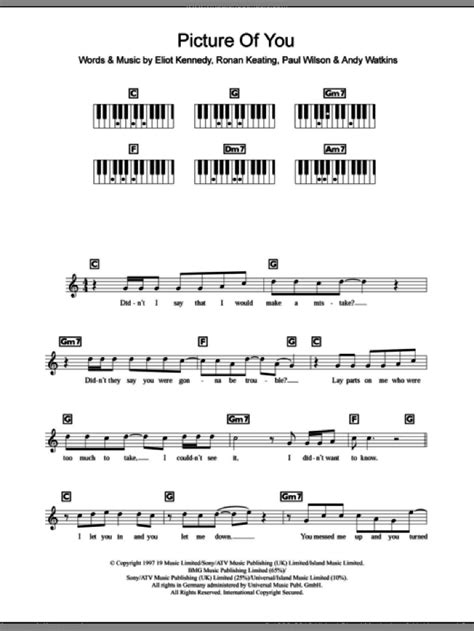 Boyzone Picture Of You Sheet Music For Piano Solo Chords Lyrics