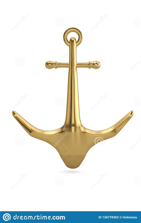 Golden Anchor Isolated On White Background 3d Illustration Stock