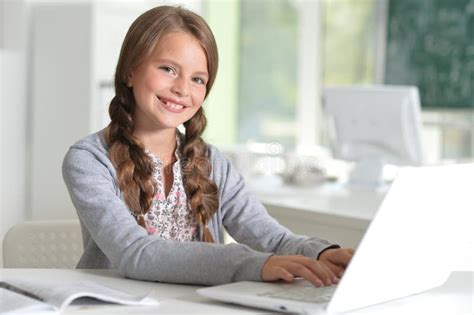 Cute Girl Using Laptop Computer Stock Photo Image Of Internet