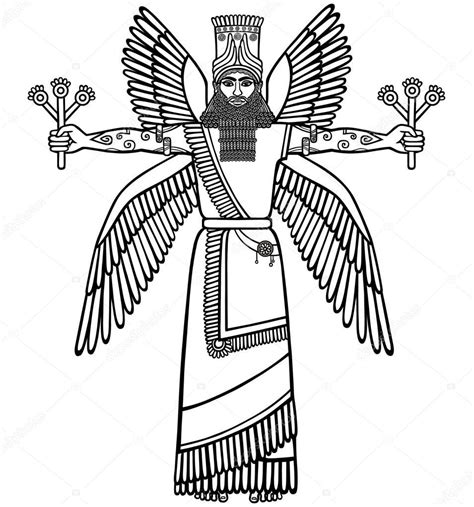 Imagen De Una Deidad Asiria Alada Carácter De La Mitología Sumeria