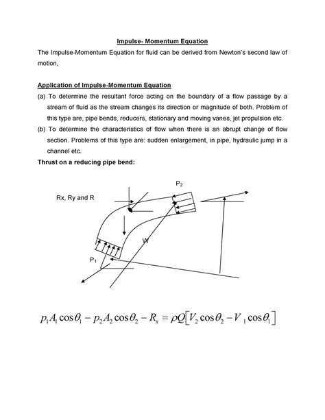 Impulse Momentum Equation Che2161 Fluid Mechanics