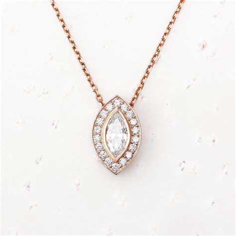 Marquise Diamond Halo Pendant Necklace Diamond Bezel Setting Pendant