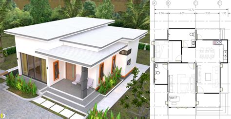 Modern House Plans 107×105 With 2 Bedrooms Flat Roof Engineering