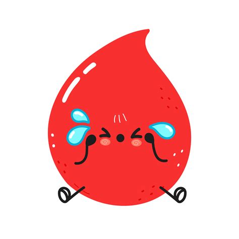 Cute Sad Blood Drop Character Vector Hand Drawn Cartoon Kawaii
