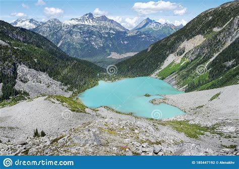 Alpine Turquoise Glacial Upper Joffre Lake In A Valley Between The