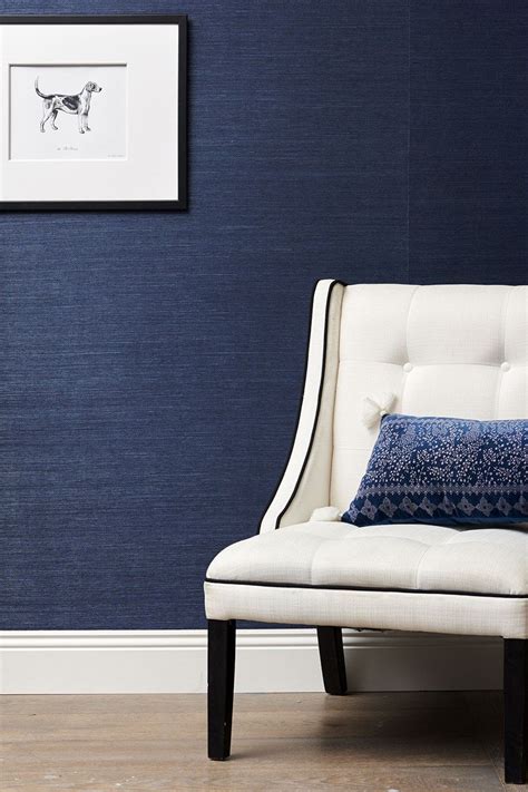 Handcrafted Grasscloth Wallpaper Porters Paints Blue Feature Wall