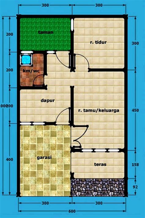 Rumah type 21/60 = luas bangunan (21m 2 ), luas tanah/lahan (60m 2 ). A3 Desain Rumah 1 Lantai untuk Renovasi KPR Type 21/60