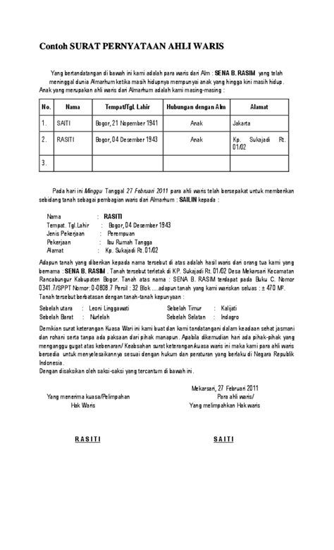 Format Surat Bagi Waris Delinewstv