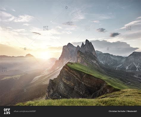 Italy South Tyrol Dolomites Stulrich In Groeden Seceda At Sunrise