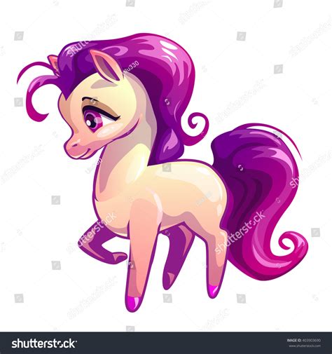 Cute Cartoon Standing Little Horse Purple Stock Vector