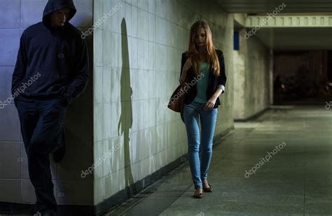 Lonely Woman Walking At Night Stock Photo By ©photographeeeu 55536797
