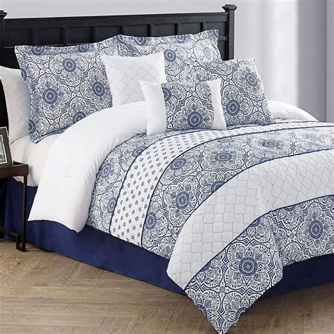 Navy Blue And White Queen Bedding Hanaposy