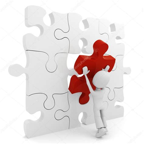 3d Man Pushing A Puzzle Pieces Into Its — Stock Photo © Digitalgenetics