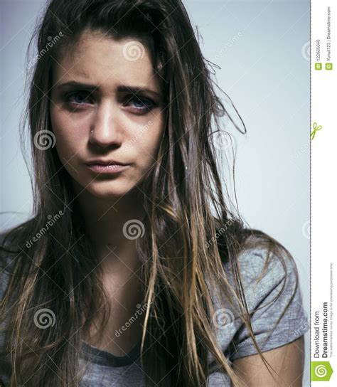 Problem Depressioned Teenage With Messed Hair And Sad Face Junk Stock