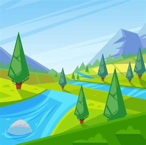 Mountain And River Natural Landscape Vector Ai Uidownload