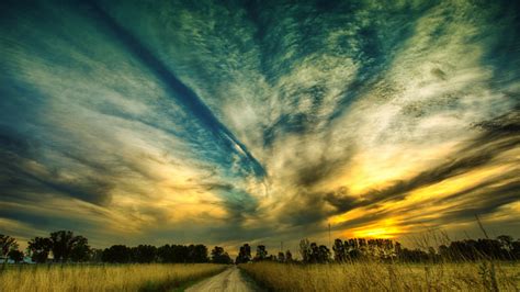 Download 1366x768 Wallpaper Sky Sunset Beautiful Scenery Road