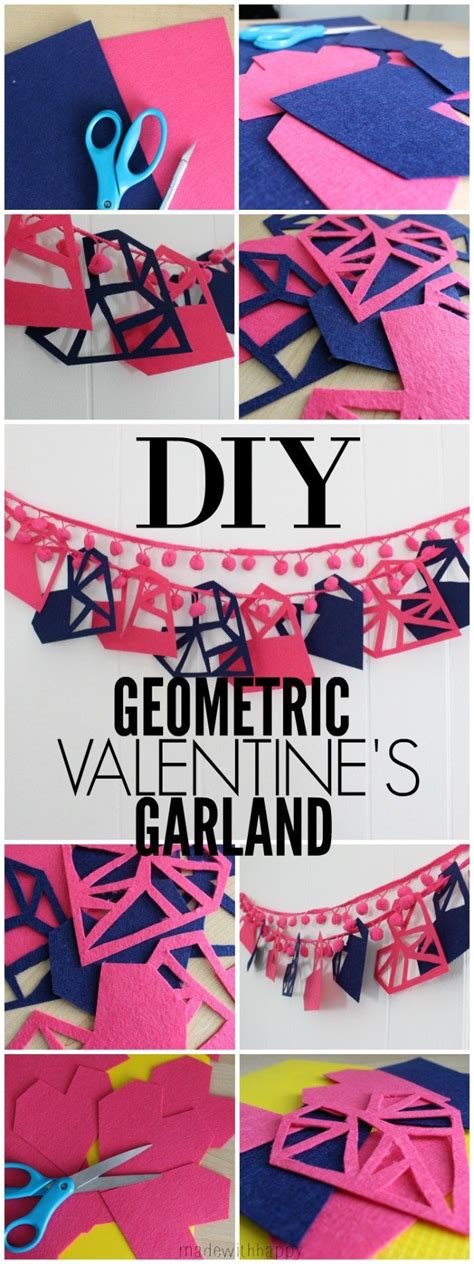 Diy Geometric Valentines Garland Valentines Crafts Geometric Hearts