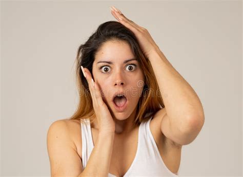 Happy Young Attractive Woman Shocked With Surprised Funny Face Human Expressions Stock Image