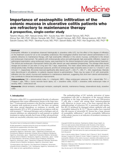 Pdf Importance Of Eosinophilic Infiltration Of The Colonic Mucosa In