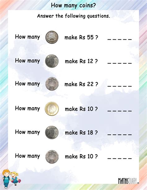 How Many Coins Makes Given Rupees Math Worksheets