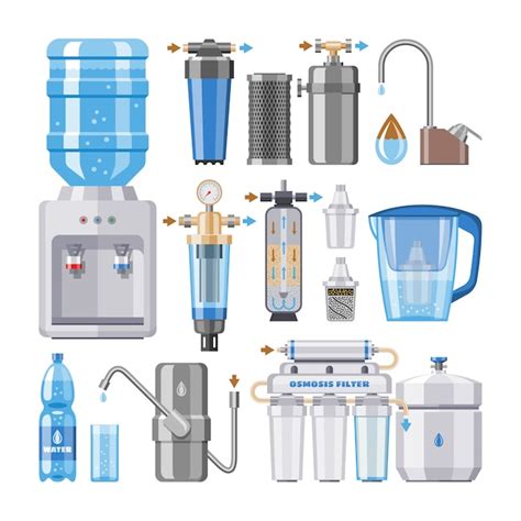 Vetor de filtro de água filtragem de bebida limpa em garrafa e ilustração líquida filtrada ou