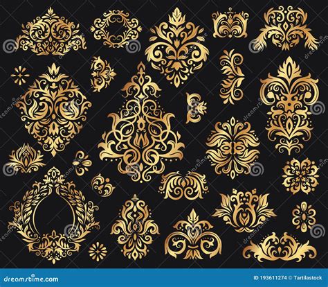 Golden Damask Ornament Vintage Floral Sprigs Pattern Baroque