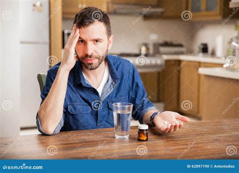 Man With Terrible Migraines Stock Photo Image Of Bottle Beard 62897190