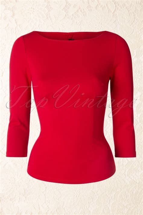 50s Laura Byrnes California Sabrina Top In Red