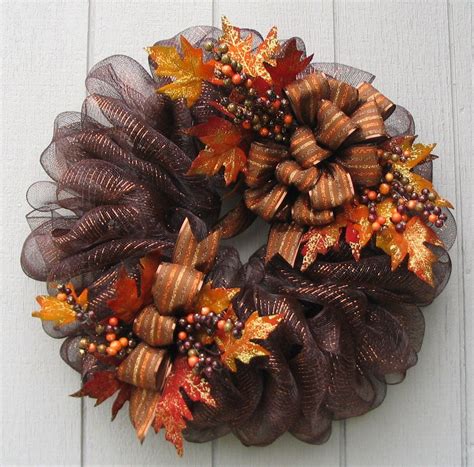 Luxurious Brown Metallic Deco Mesh Fall Wreath Door Or Wall Decor By