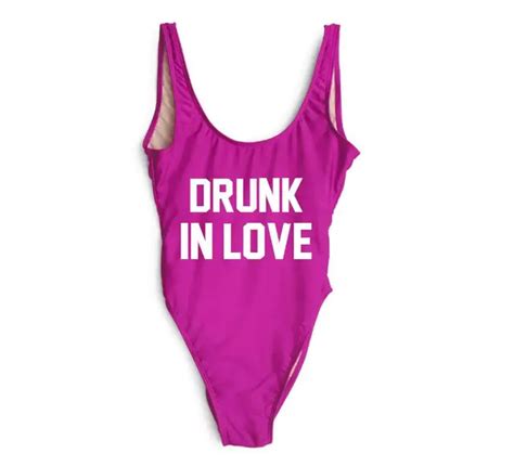 Buy Drunk In Love Swimsuit Custom Letter Print Women One Piece Swim Suit Sexy