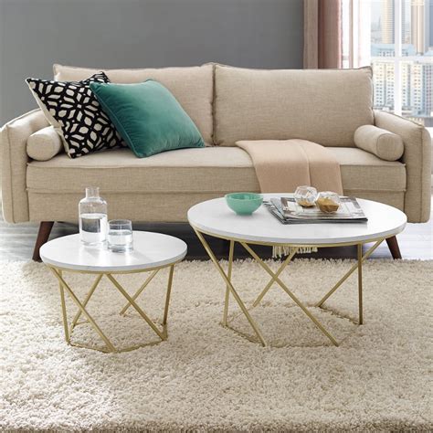 Modern Nesting Coffee Table Set White Marblegold Rc Willey