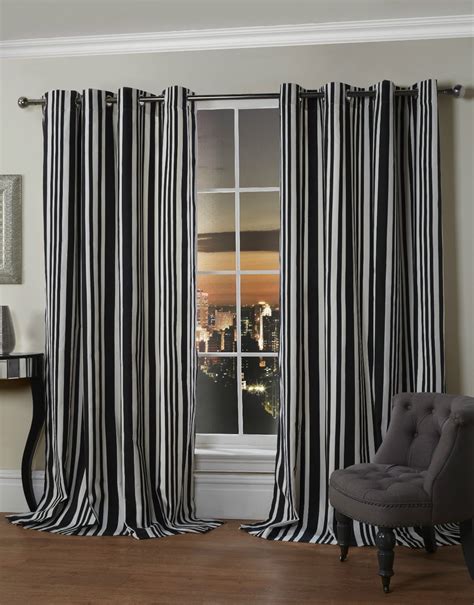Pair Lined Eyelet Black And White Stripe Curtains Striped Curtains Lined
