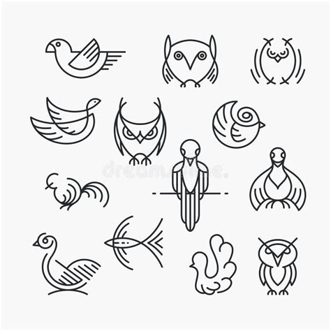 Set Of Linear Design Birds Line Birds Symbols Stock Vector