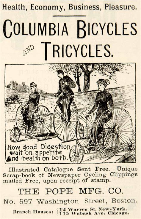1886 Ad Antique Pope Mfg Columbia Bicycles Bikes Tricycles Victorian H