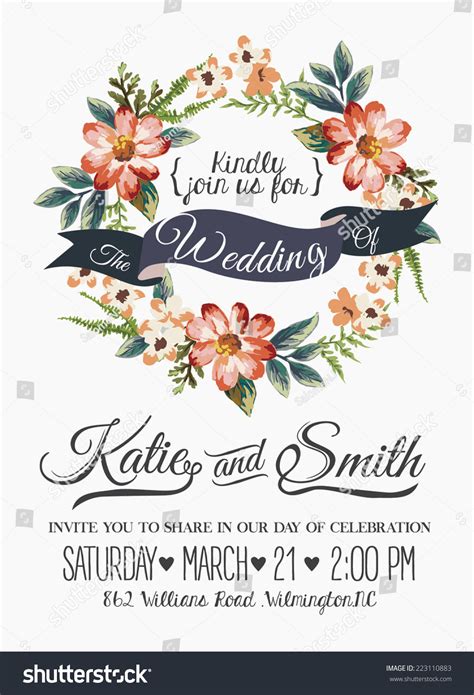 Wedding Invitation Card Romantic Flower Templates Stock