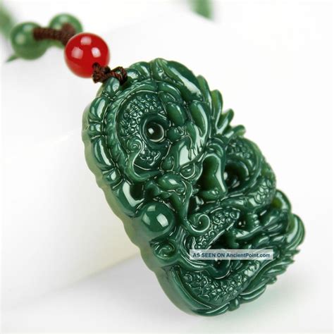100 Natural Green Hand Carved Chinese Hetian Jade Pendant Dragon