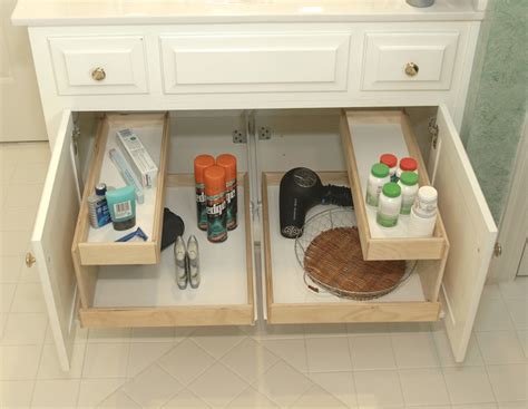 Open shelves are excellent for storing things like towels and bathroom necessities. ShelfGenie Bathroom Pull Out Shelves - Bathroom Cabinets ...