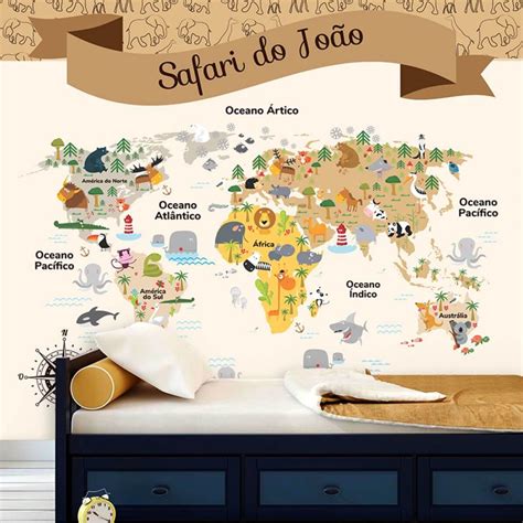 Papel De Parade Decorativo Para Quarto Mapa Safari Shopee Brasil
