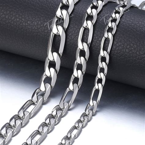 Mens Stainless Steel Necklaces Silver Flat Figaro Chain Necklace For Men Jewelry Ts