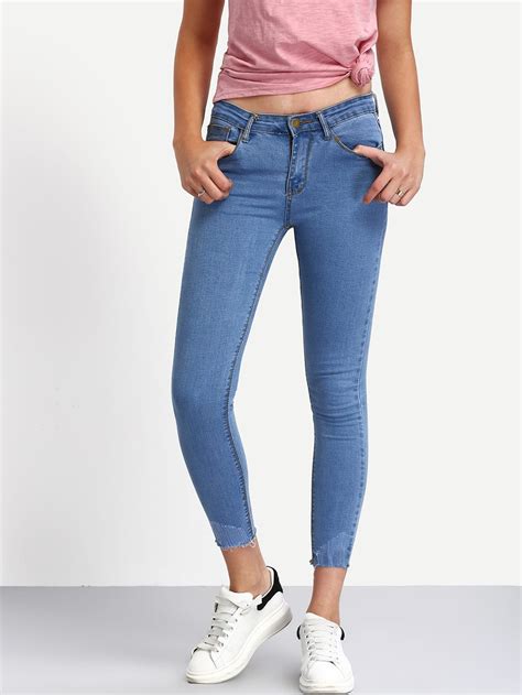 Raw Hem Skinny Jeans Sheinsheinside