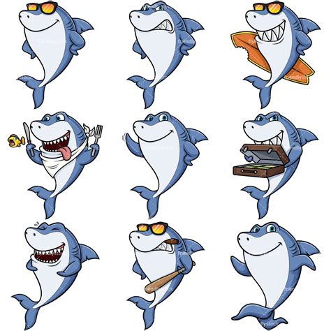 Blue Shark Mascot Cartoon Vector Clipart Friendlystock